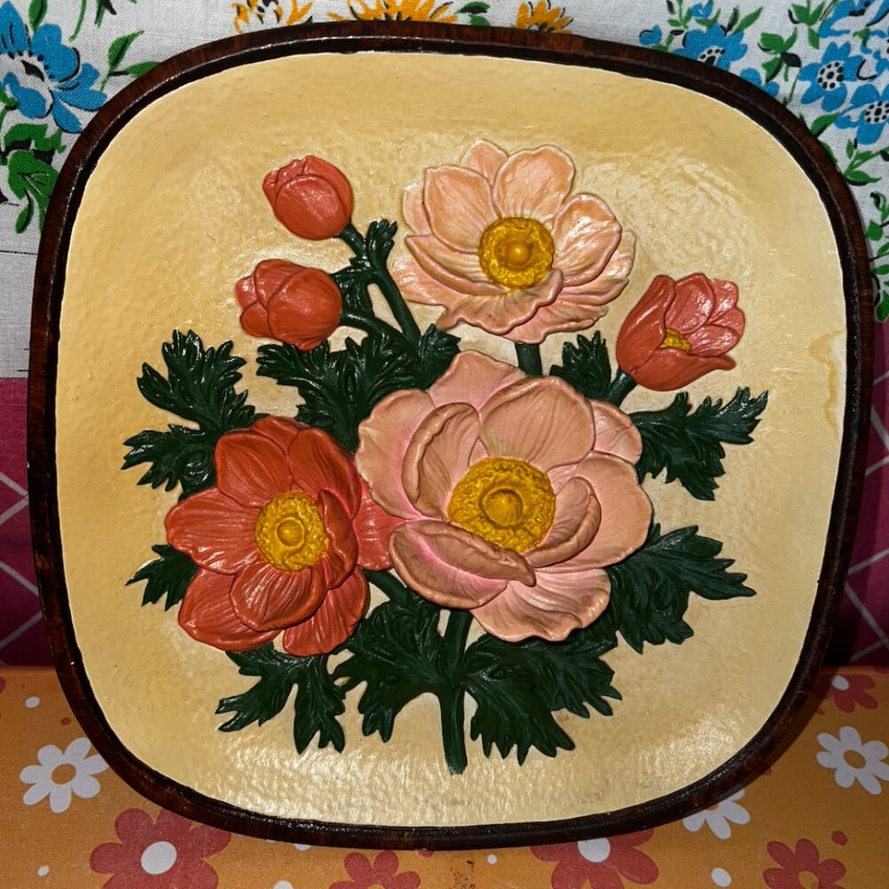 Vintage Ceramic Floral 3D Art Plaques Decor